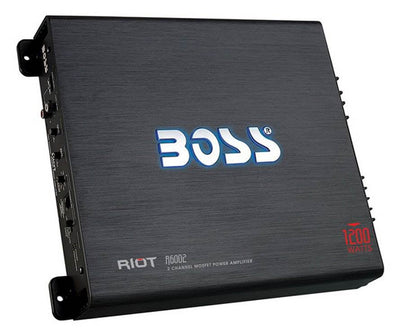 BOSS R6002 1200W 2-Channel Car Audio Amplifier, Remote, 8 Gauge Amp Kit Install