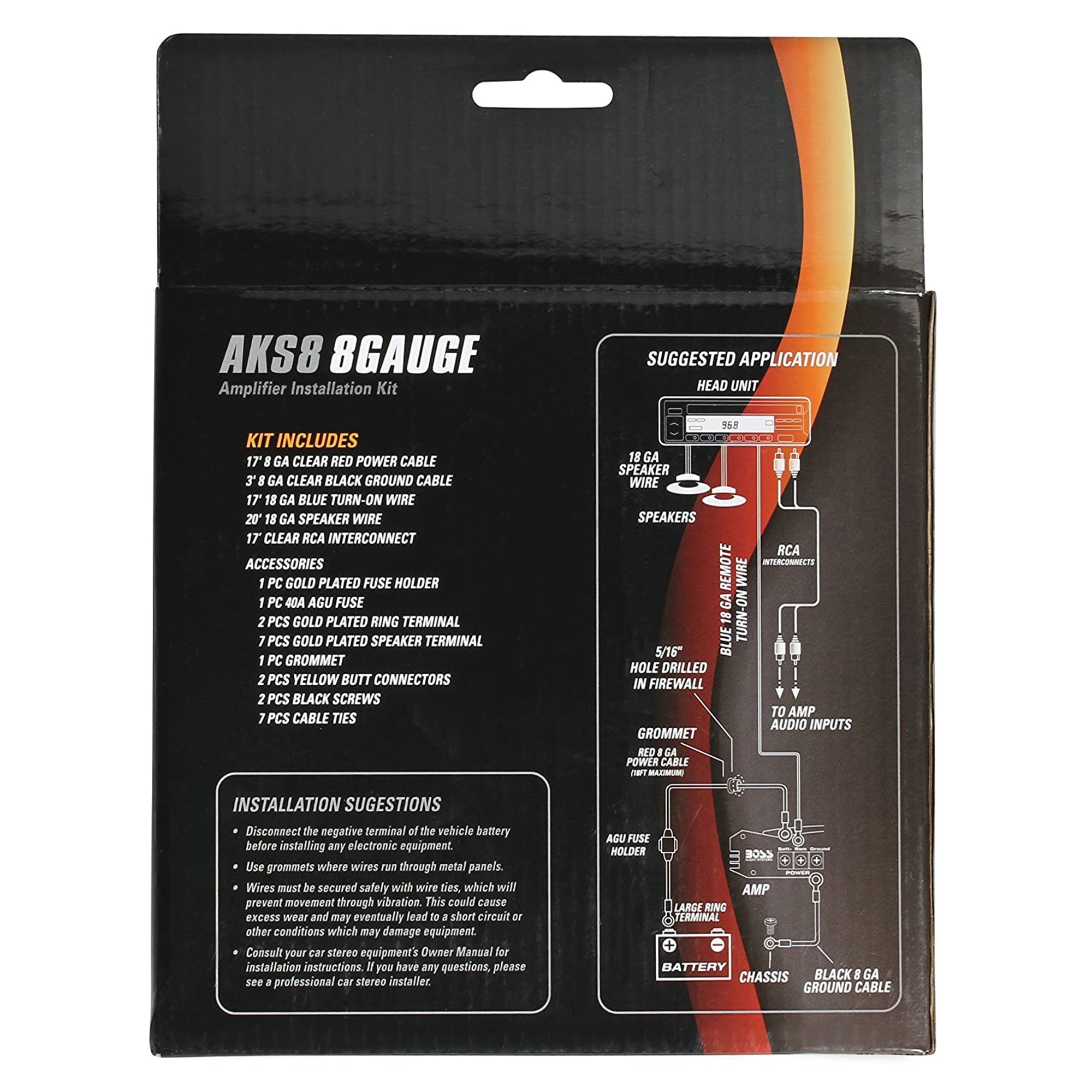 Lanzar HTG157 3000W Mono MOSFET Car Amp & Soundstorm AKS8 8 Gauge Amp Wiring Kit