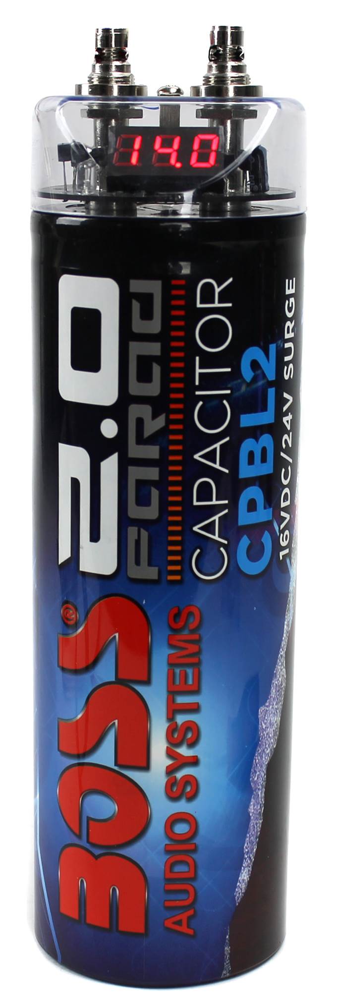Boss CPBL2 2 Farad Car Digital Voltage Capacitor Power Audio Cap + 4 Ga Amp Kit