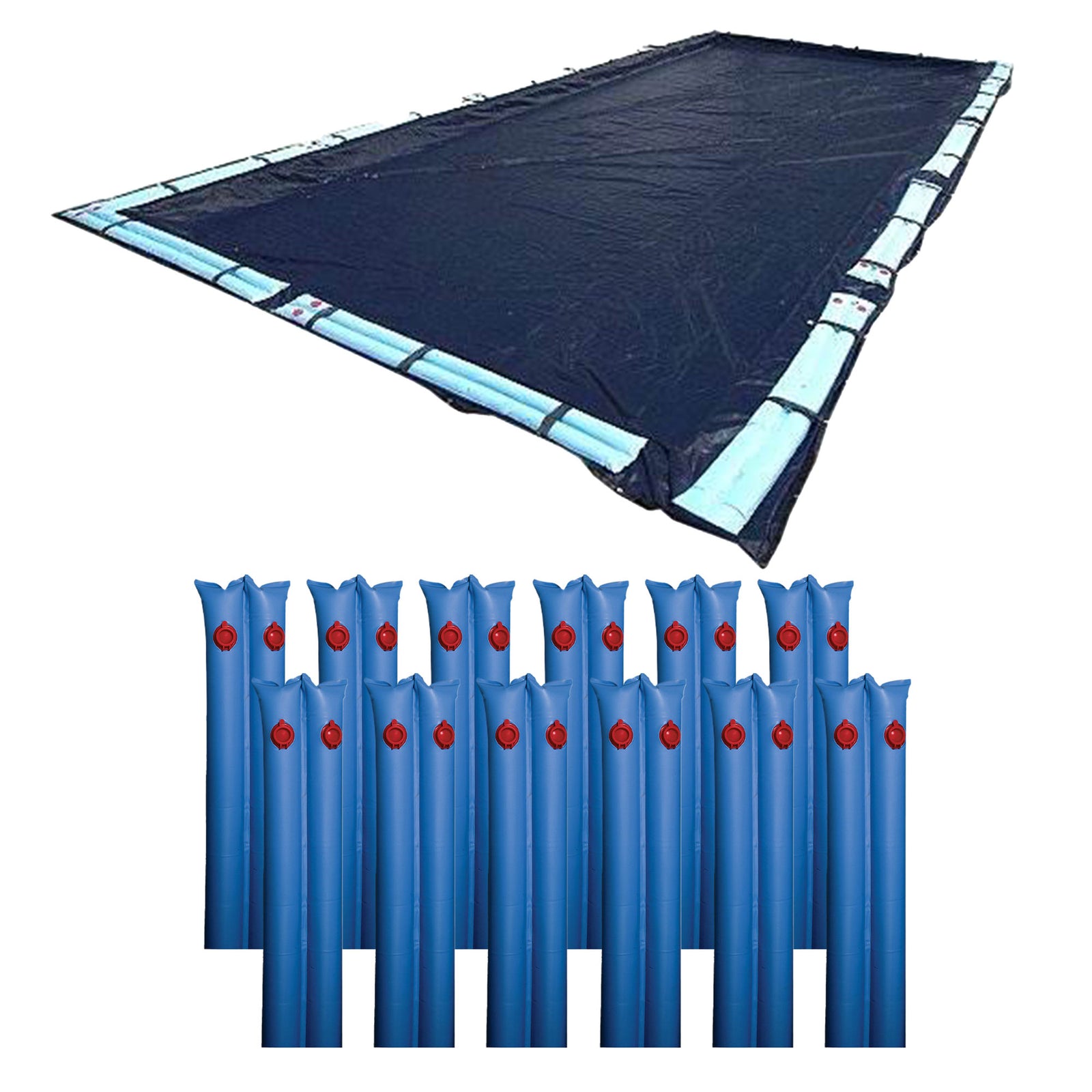 16x32 Dark Blue Winter Rectangular Inground Swimming Pool Cover w/Water Tubes - VMInnovations
