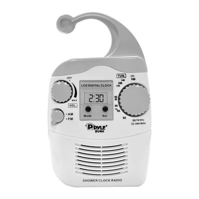 Pyle LCD Digital Hanging Waterproof AM/FM Shower Clock Radio, White (For Parts)