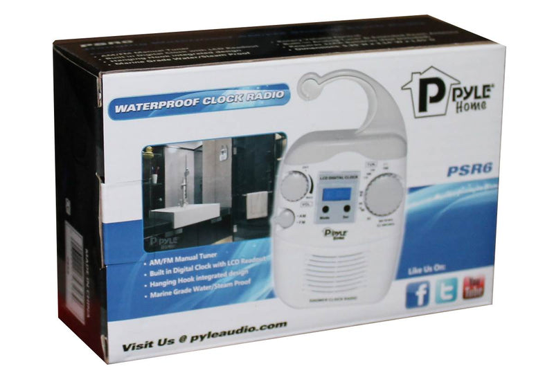 Pyle LCD Digital Hanging Waterproof AM/FM Shower Clock Radio, White (For Parts)