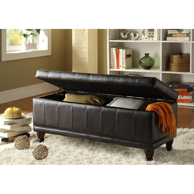 Homelegance Lift Leather Storage Accent Bench Seat Chest Ottoman Trunk, Brown