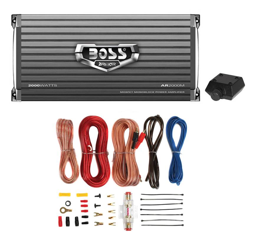 Boss Armor AR2000M 2000W Mono Car Audio Amplifier & Amp Wire Kit & Bass Remote - VMInnovations