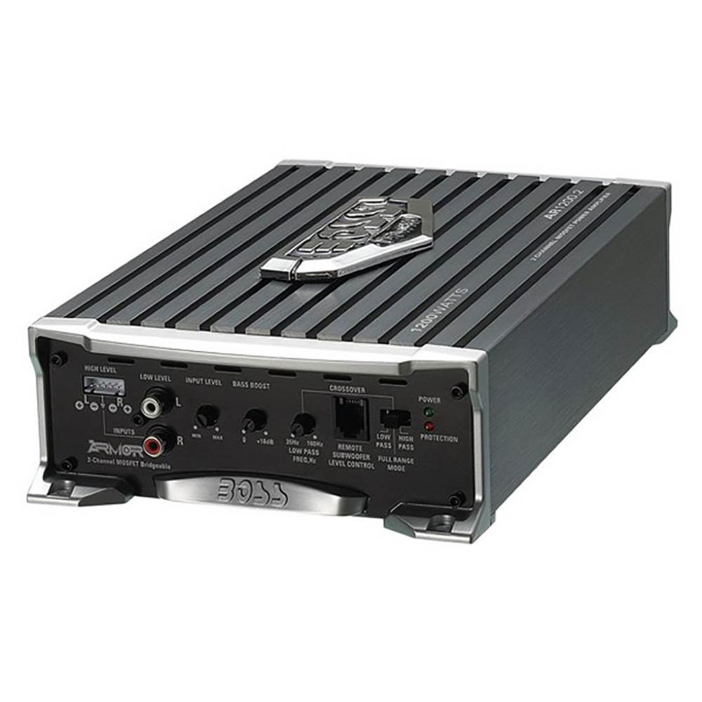 Boss Armor 1200 Watt 2 Channel Amplifier with Level Remote and 8 Gauge Wire Kit