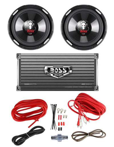 2 BOSS P106DVC 10" 4200W Car Subwoofers Subs + 1600W 2-Ch Amp + 8 Gauge Amp Kit