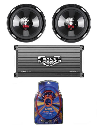 2 BOSS P106DVC 10 Inch 4200W Car Subwoofers + 1600W 2-Ch Amp + 4 Gauge Amp Kit