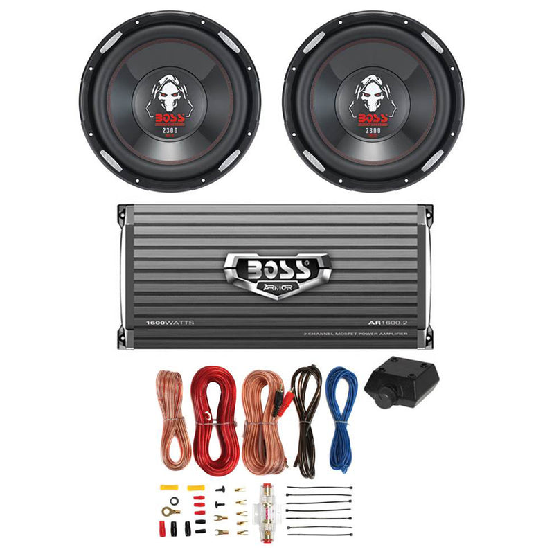 2 BOSS P126DVC 12" 2300W Car Subwoofers Subs & 1600W 2-Ch Amp & 8 Gauge Amp Kit - VMInnovations