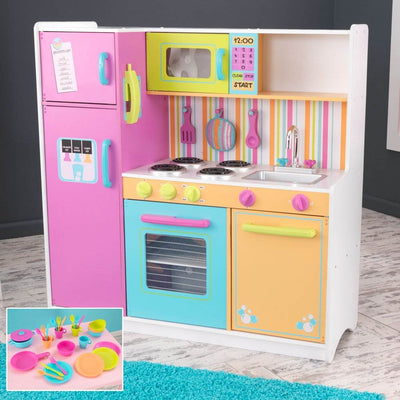 KidKraft Big & Bright Kids Pretend Play Kitchen & 27 Piece Cookware Set - Open B