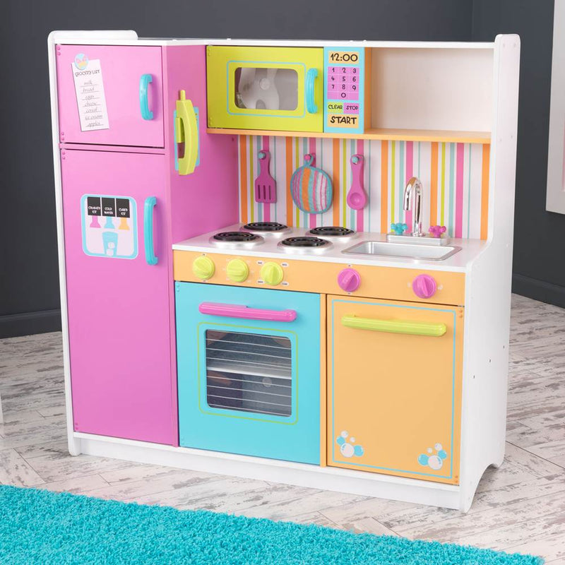 KidKraft Big & Bright Kids Pretend Play Kitchen & 27 Piece Cookware Set - Open B