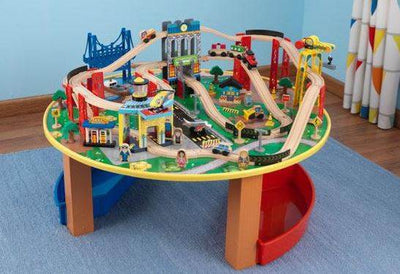 KidKraft City Explorer Wooden Train Set & Play Table w/ 80 Toy Pieces - Open Box