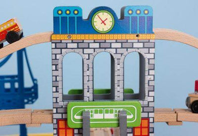 KidKraft City Explorer Wooden Train Set & Play Table w/ 80 Toy Pieces - Open Box