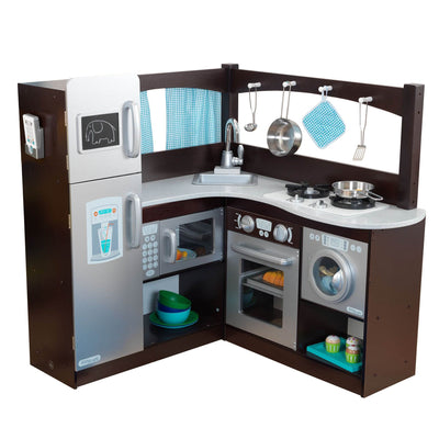 Gourmet Uptown Espresso Corner Wood Play Kitchen & Metal Cookware (Open Box)