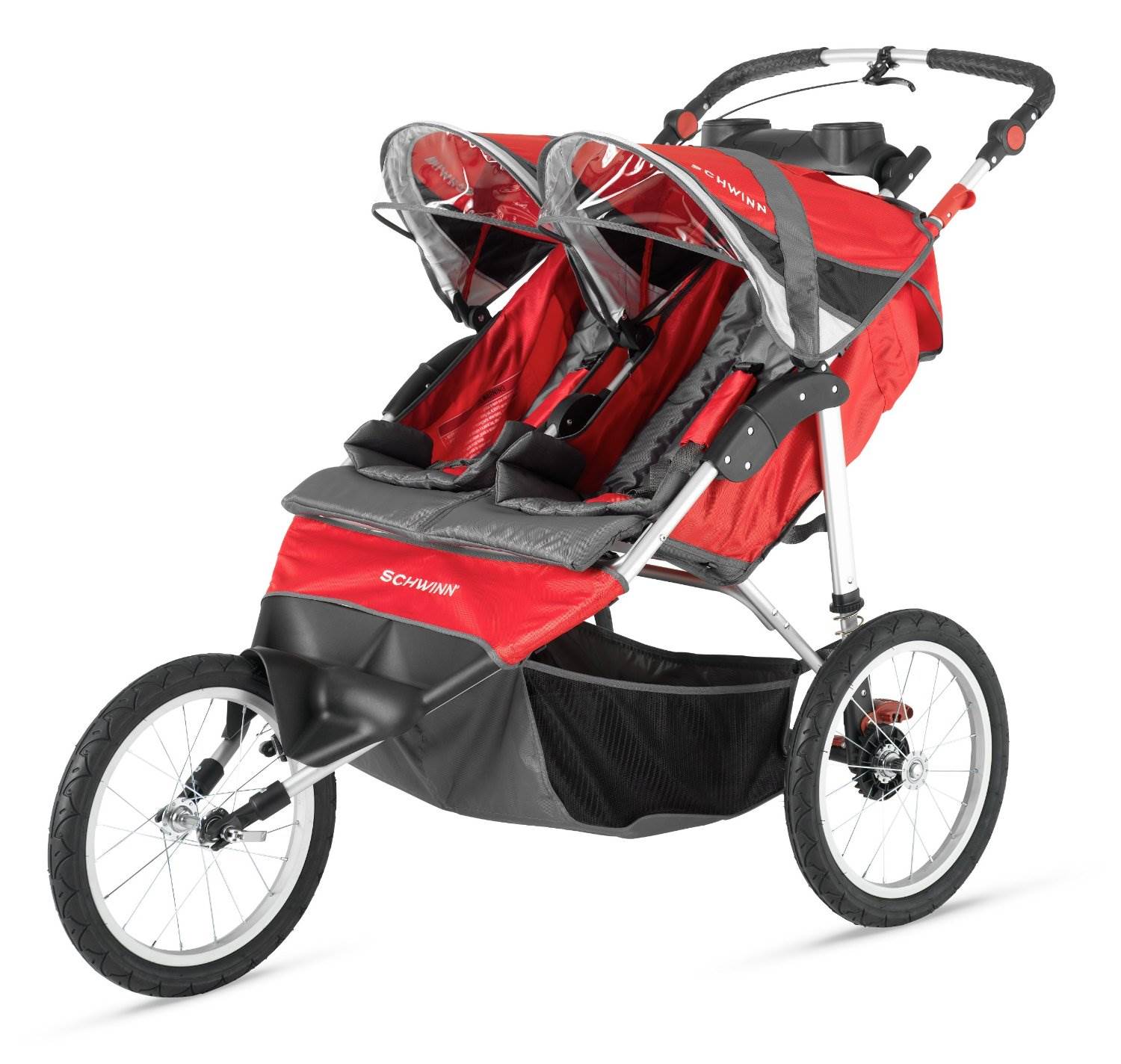 Schwinn Arrow Double Baby Fiexed Wheel Jogging Stroller - Red/Black - Open Box