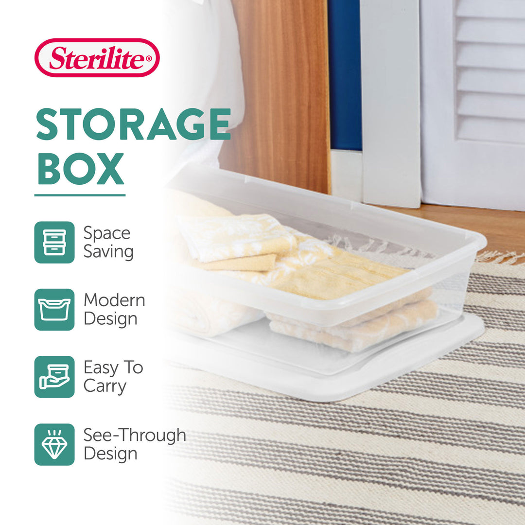 Sterilite 41 Quart Lightweight Under Bed Storage Box Container with Lid, 6 Pack