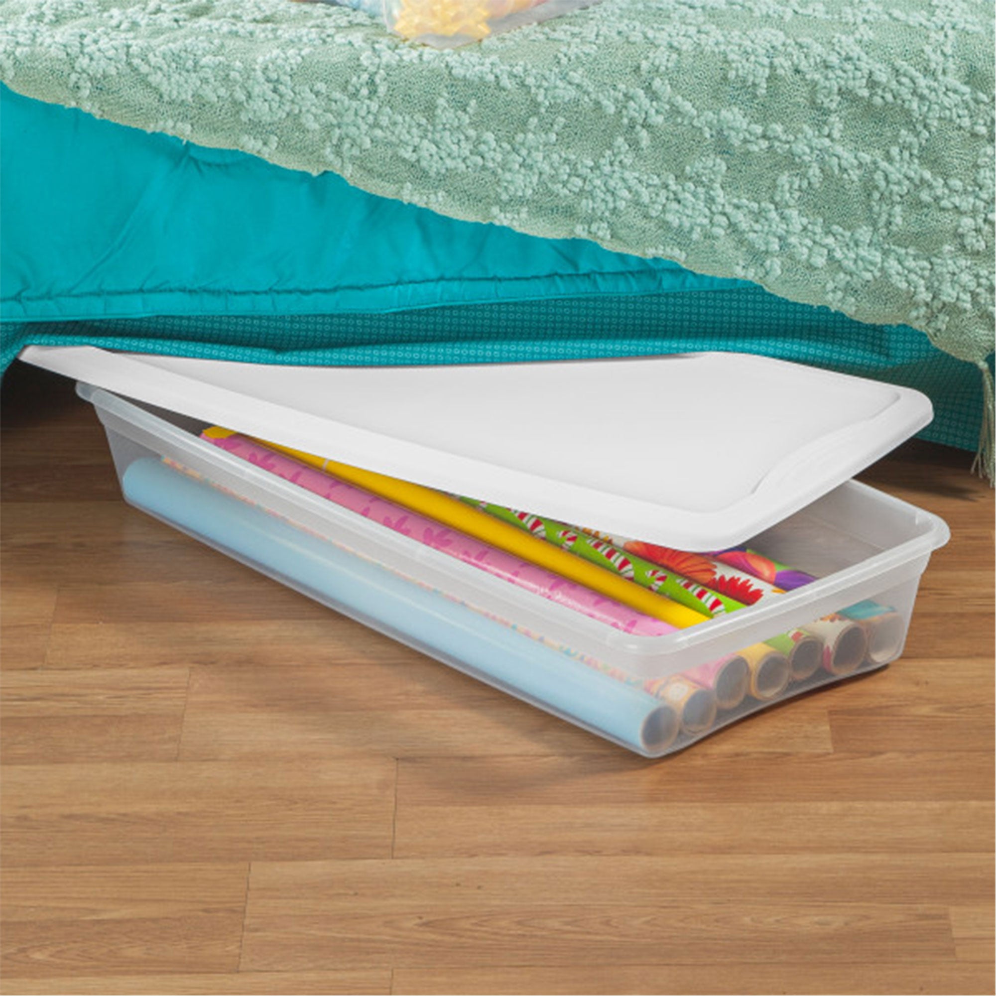 Sterilite 41 Quart Lightweight Under Bed Storage Box Container with Lid, 18 Pack