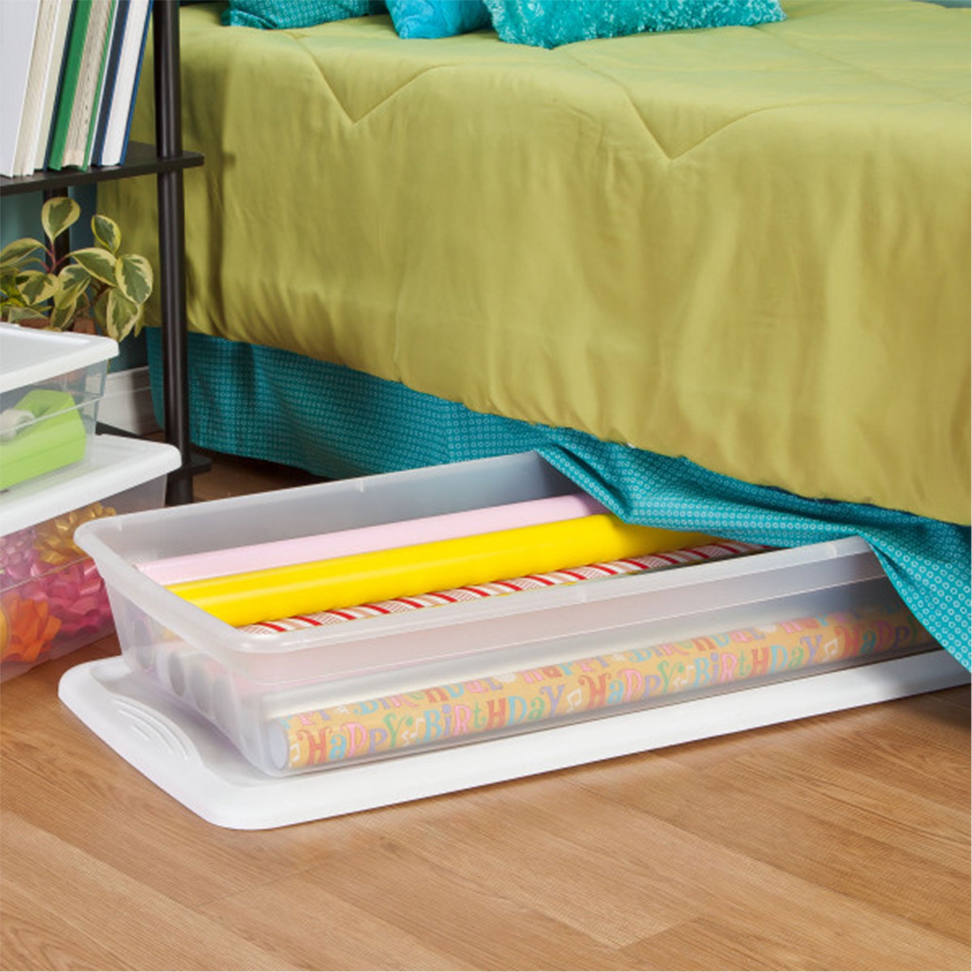 Sterilite 41 Quart Lightweight Under Bed Storage Box Container with Lid, 24 Pack