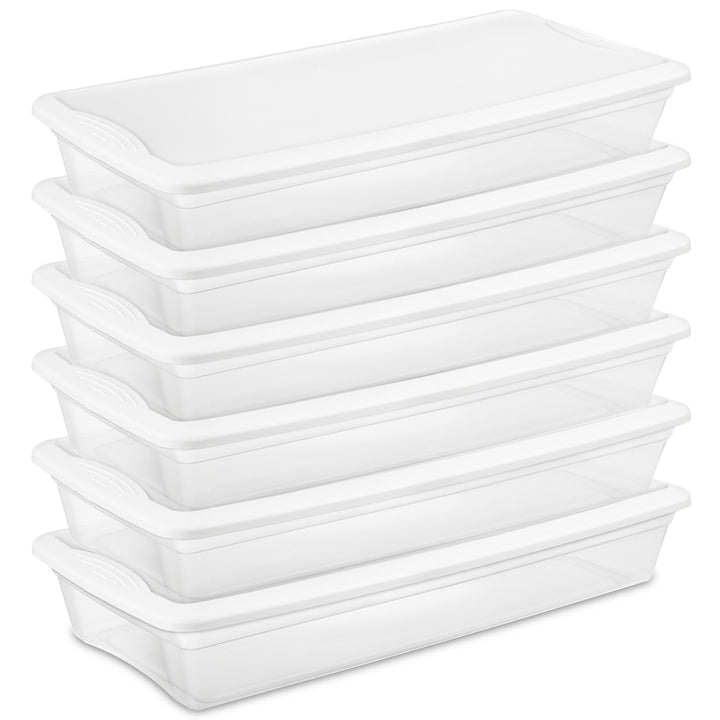 Sterilite 41 Quart Lightweight Under Bed Storage Box Container with Lid, 6 Pack