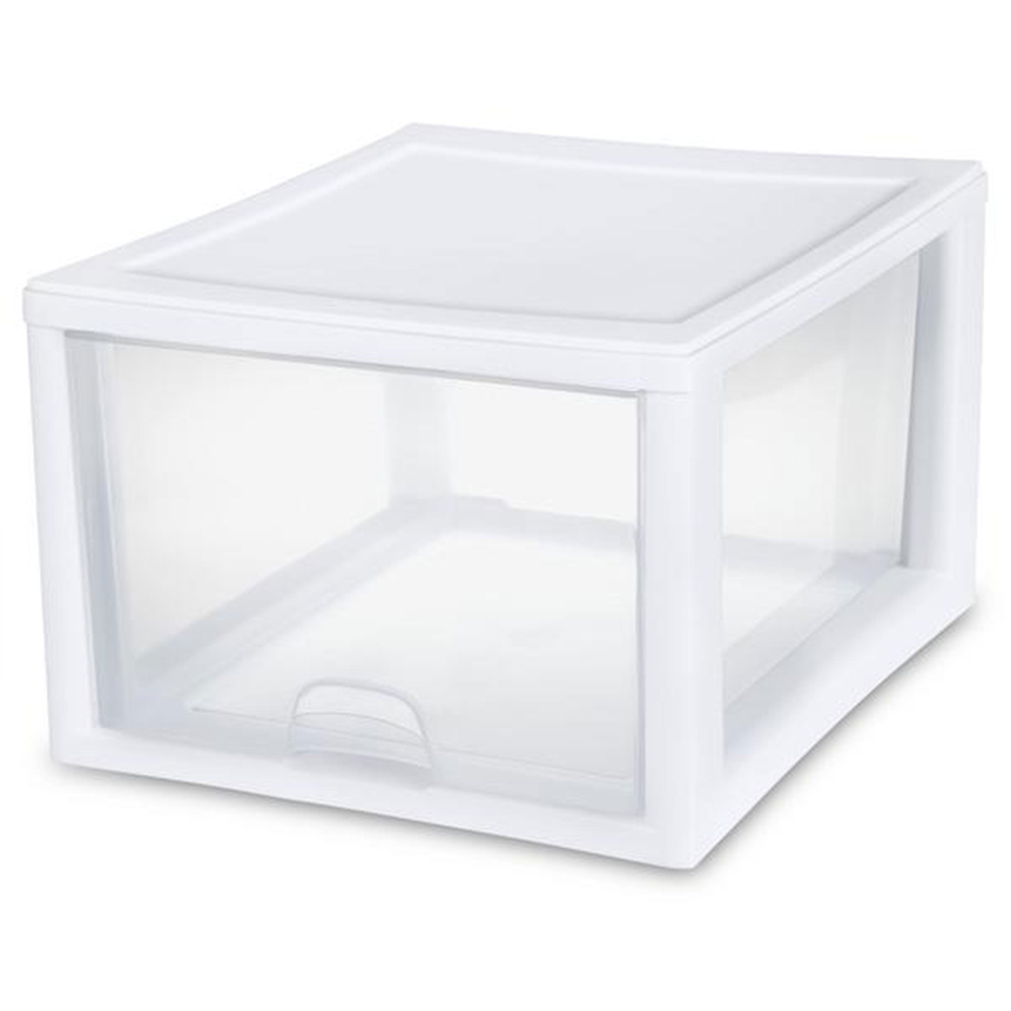 Sterilite 27 Quart Clear & White Plastic Storage Bin with One Drawer, 20 Pack - VMInnovations