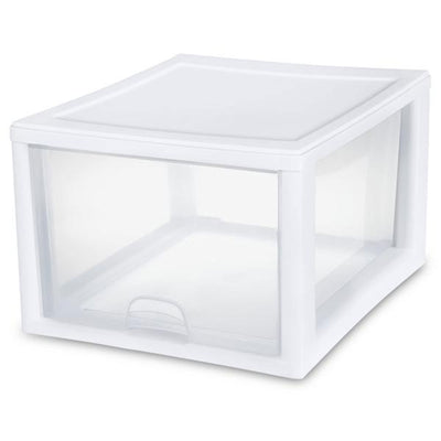 Sterilite 27 Quart Clear & White Plastic Storage Bin with One Drawer, 20 Pack - VMInnovations