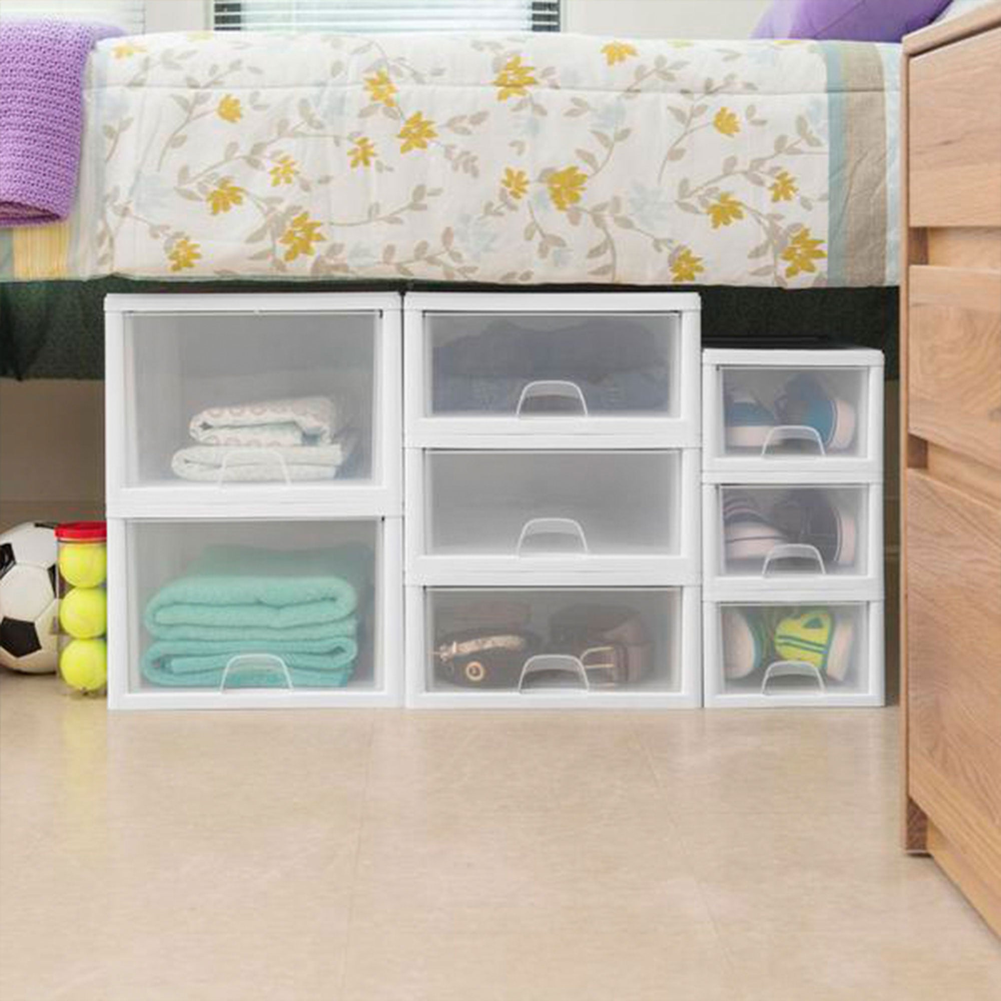 Sterilite 27 Quart Clear & White Plastic Storage Bin with One Drawer, 24 Pack - VMInnovations
