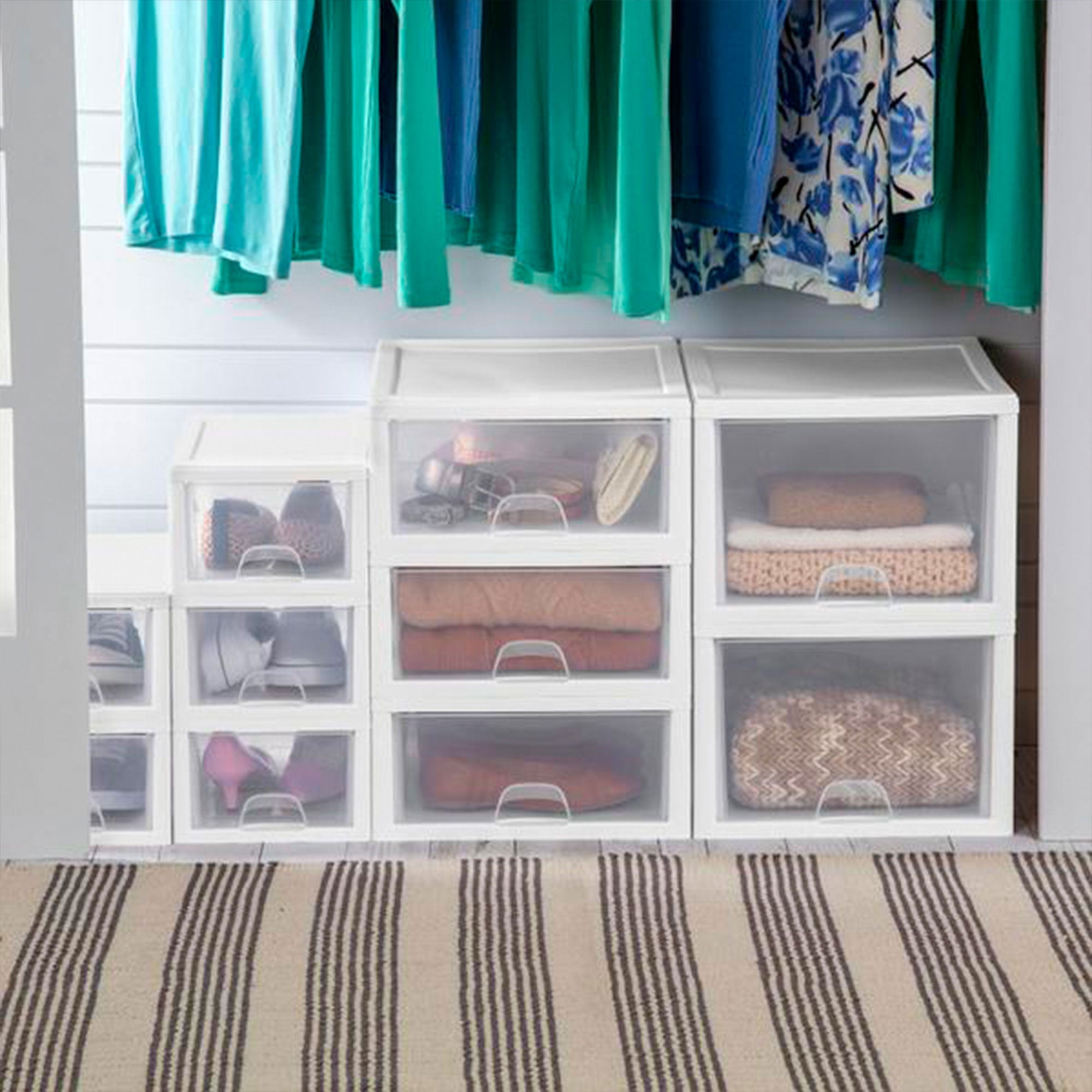 Sterilite 27 Quart Clear & White Plastic Storage Bin with One Drawer, 20 Pack - VMInnovations