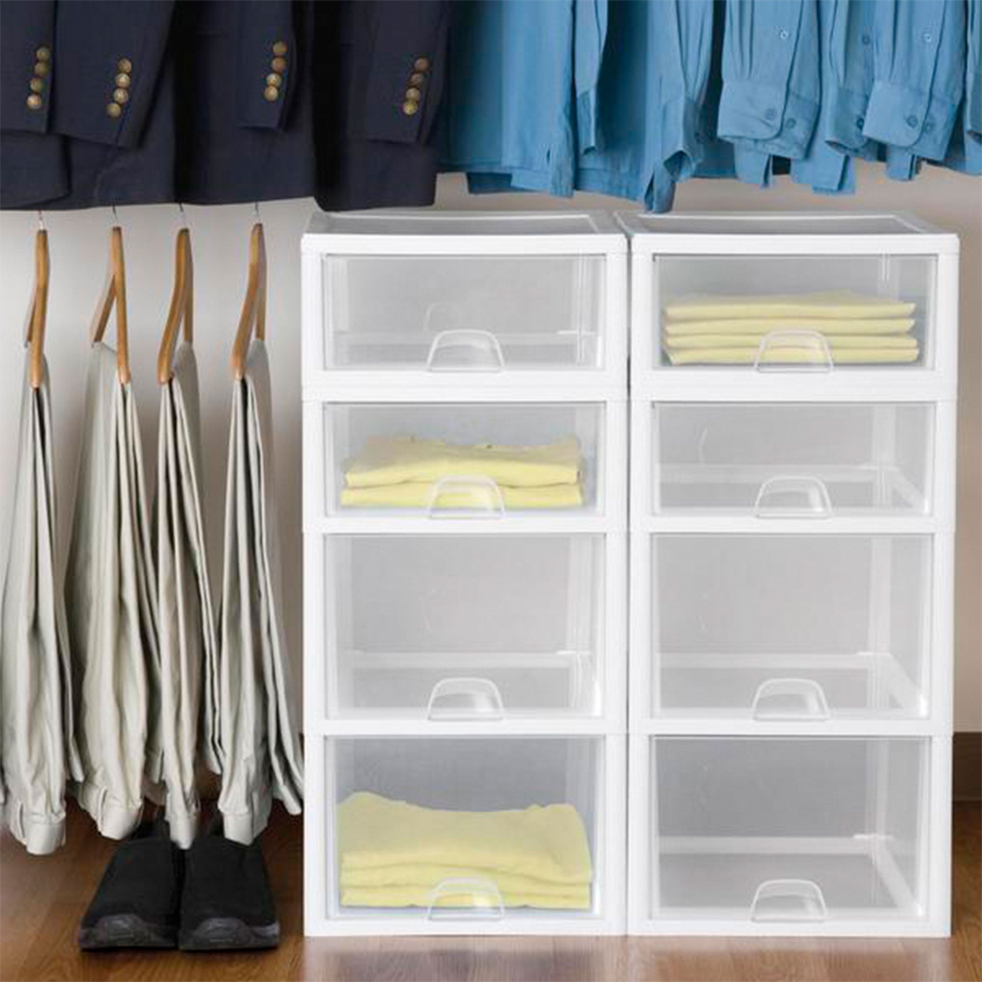 Sterilite 27 Quart Clear & White Plastic Storage Bin with One Drawer, 20 Pack - VMInnovations