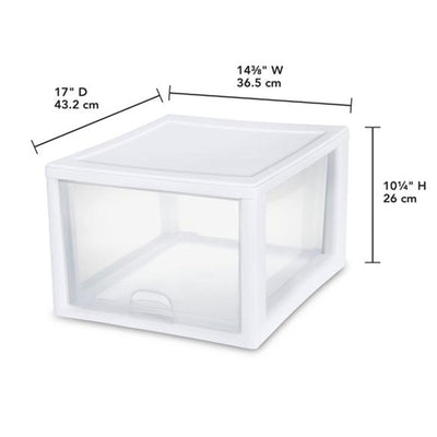 Sterilite 27 Quart Clear & White Plastic Storage Bin with One Drawer, 20 Pack - VMInnovations