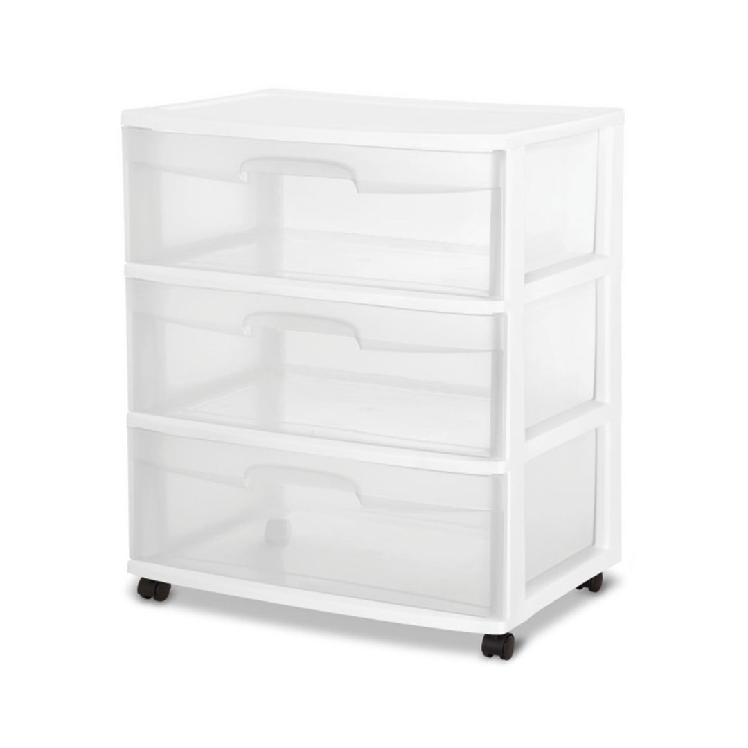 Sterilite Wide 3 Drawer Storage, Plastic Rolling Organization Cart, White Frame