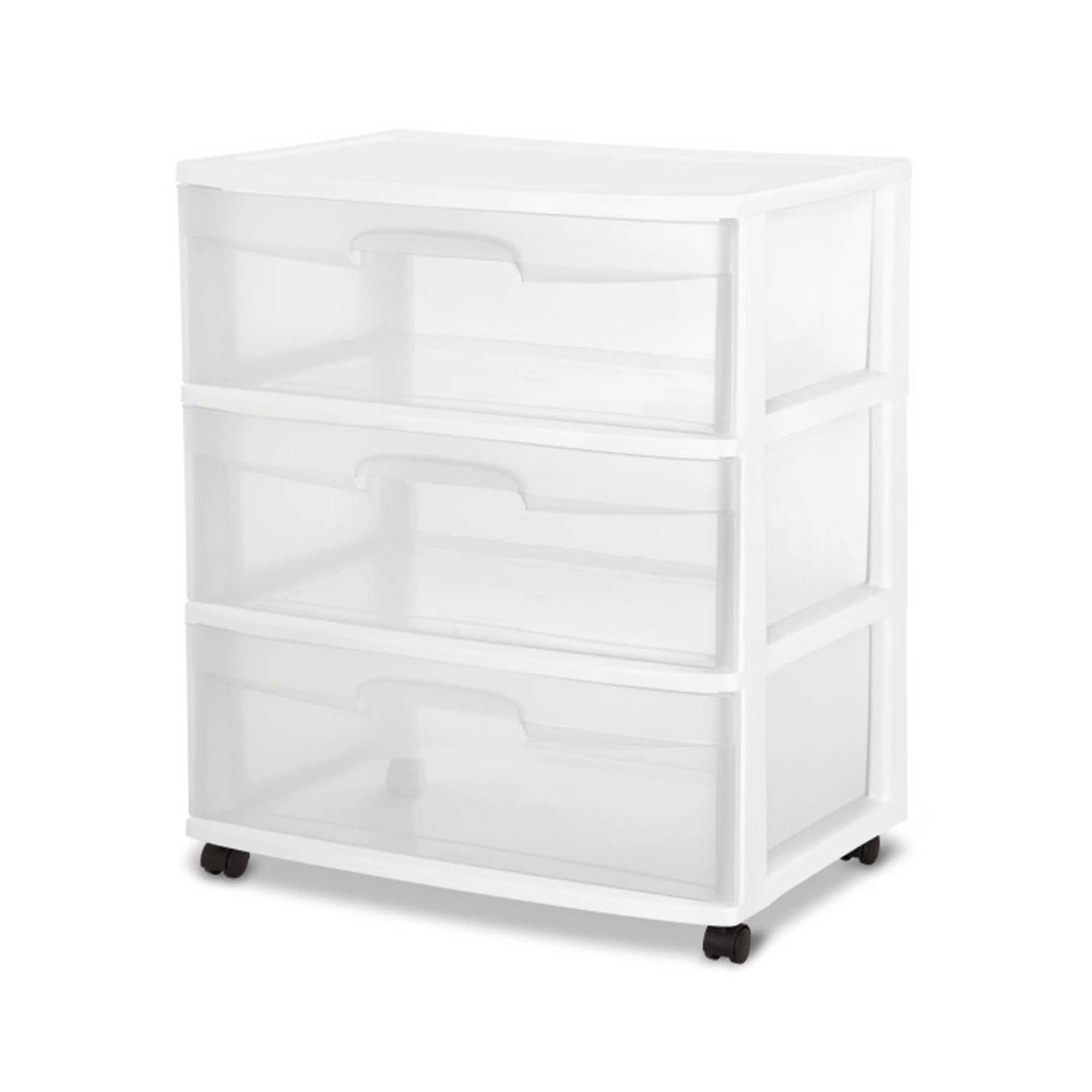 Sterilite Wide 3 Drawer Rolling Storage Cart Container with Casters, (2 Pack) - VMInnovations