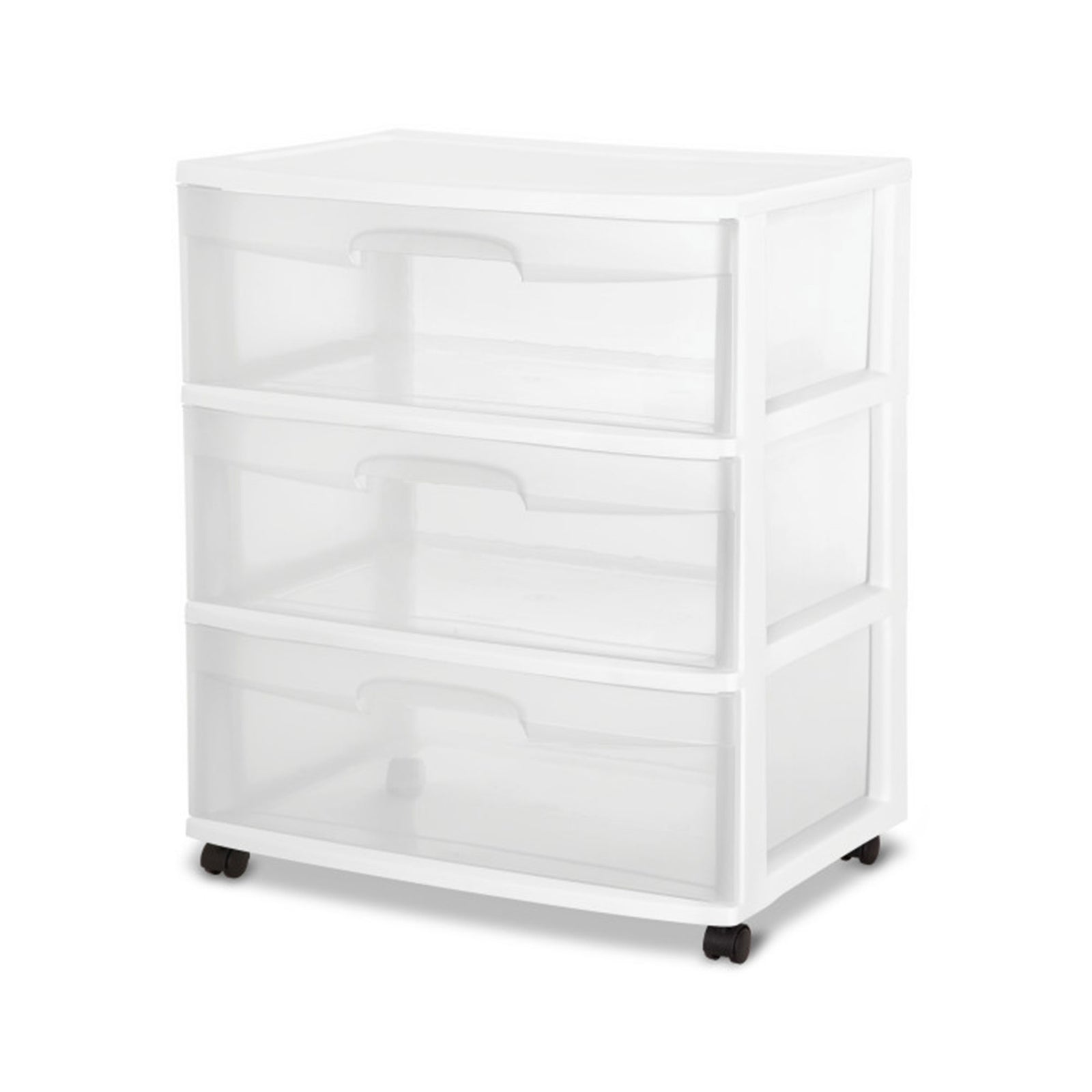 Sterilite Wide 3 Drawer Storage, Plastic Rolling Organization Cart, White Frame - VMInnovations