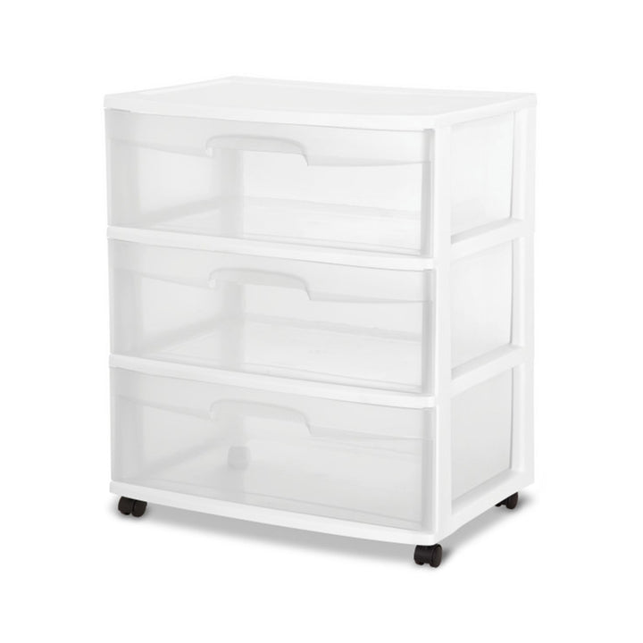 Sterilite Wide 3 Drawer Rolling Storage Cart Container with Casters, (2 Pack)