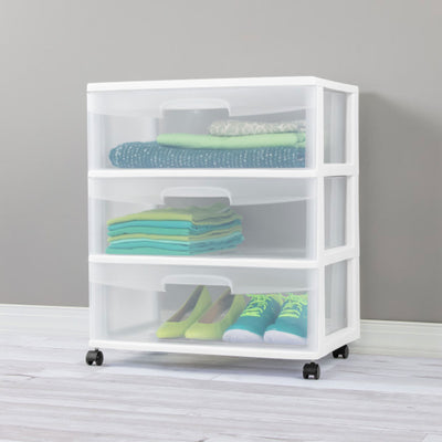 Sterilite Home 3 Drawer Wide Storage Cart Container w/Casters (Open Box)