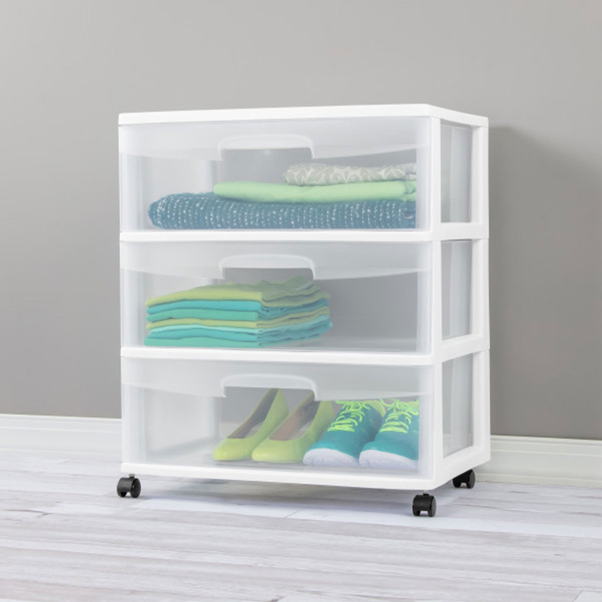 Sterilite Home 3 Drawer Wide Storage Cart Container w/Casters (Open Box)