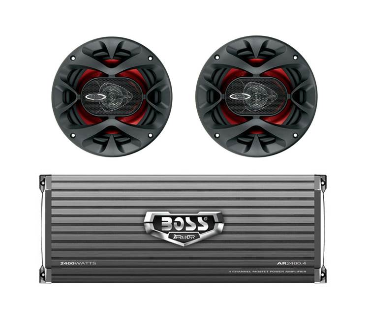 2) BOSS CH6520 6.5" 250W 2-Way Car Audio Speakers + Boss AR24004 2400W Amplifier