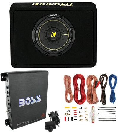 Kicker 10" 600W Vented Subwoofer Enclosure and1100W Mono Amplifier w/ Wiring Kit