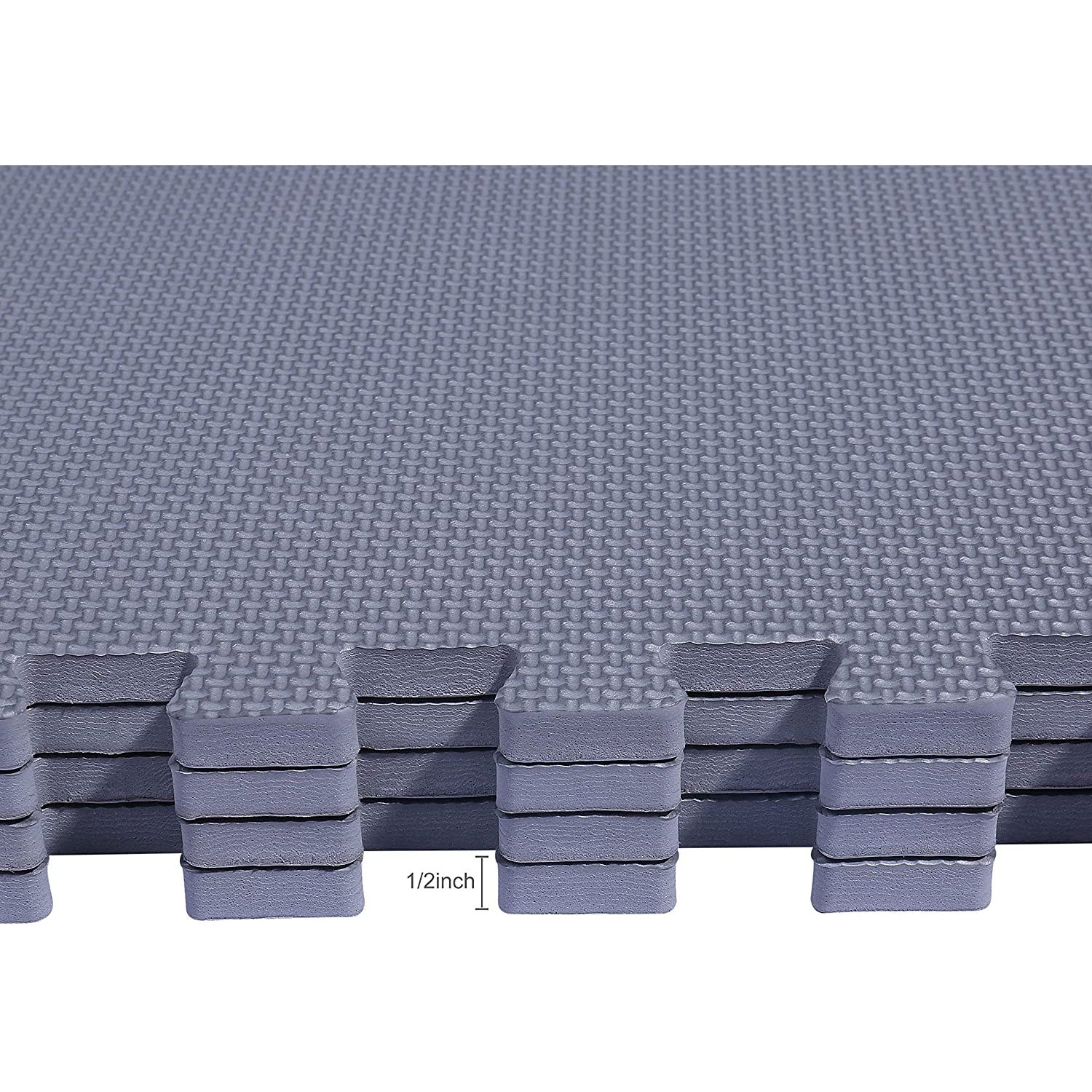 Everyday Essentials 1/2 Inch Thick Floor Puzzle Exercise Mat, 48 Sq Ft, Gray