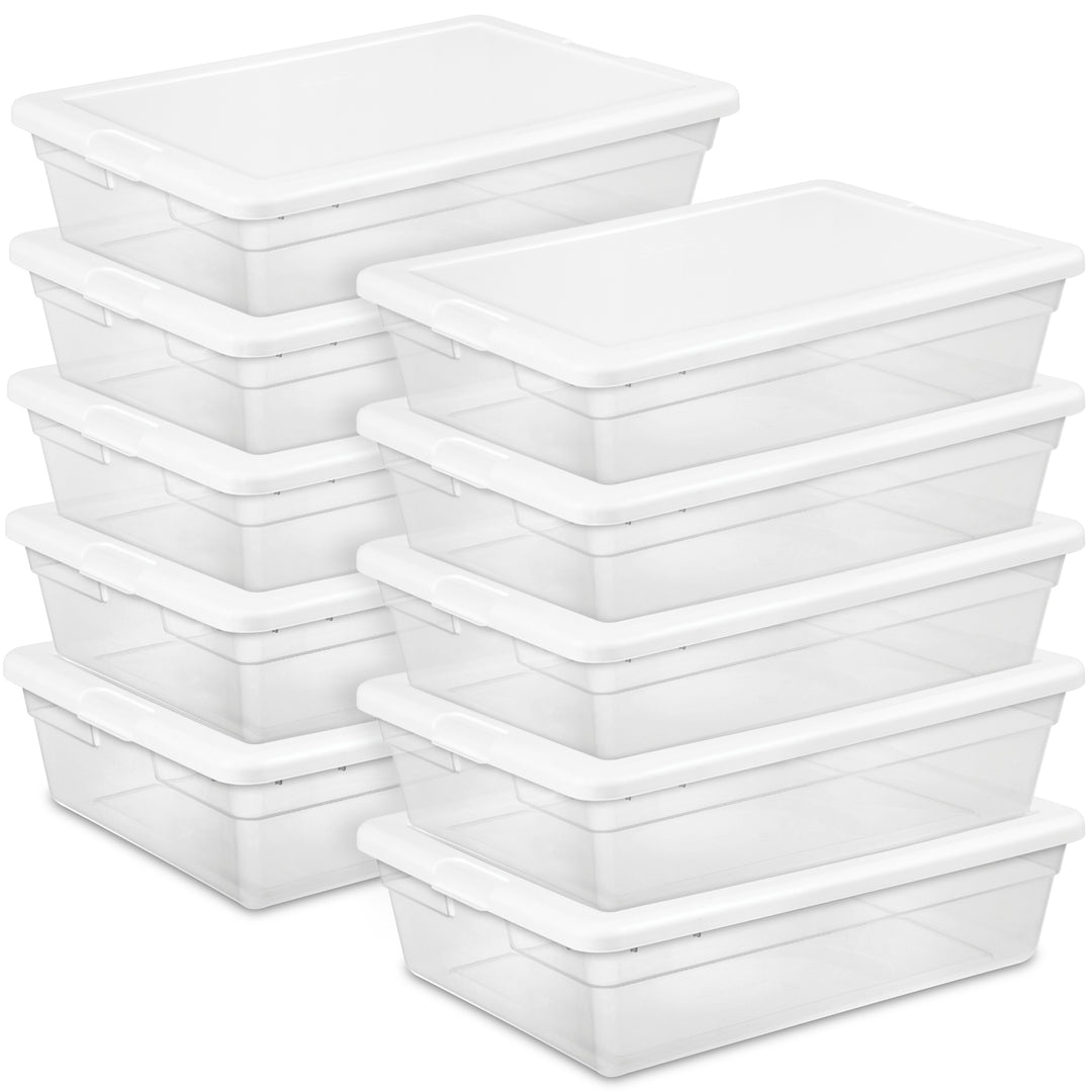 Sterilite 28 Qt Clear Stackable Under Bed Organizer Storage Container, (10 Pack)