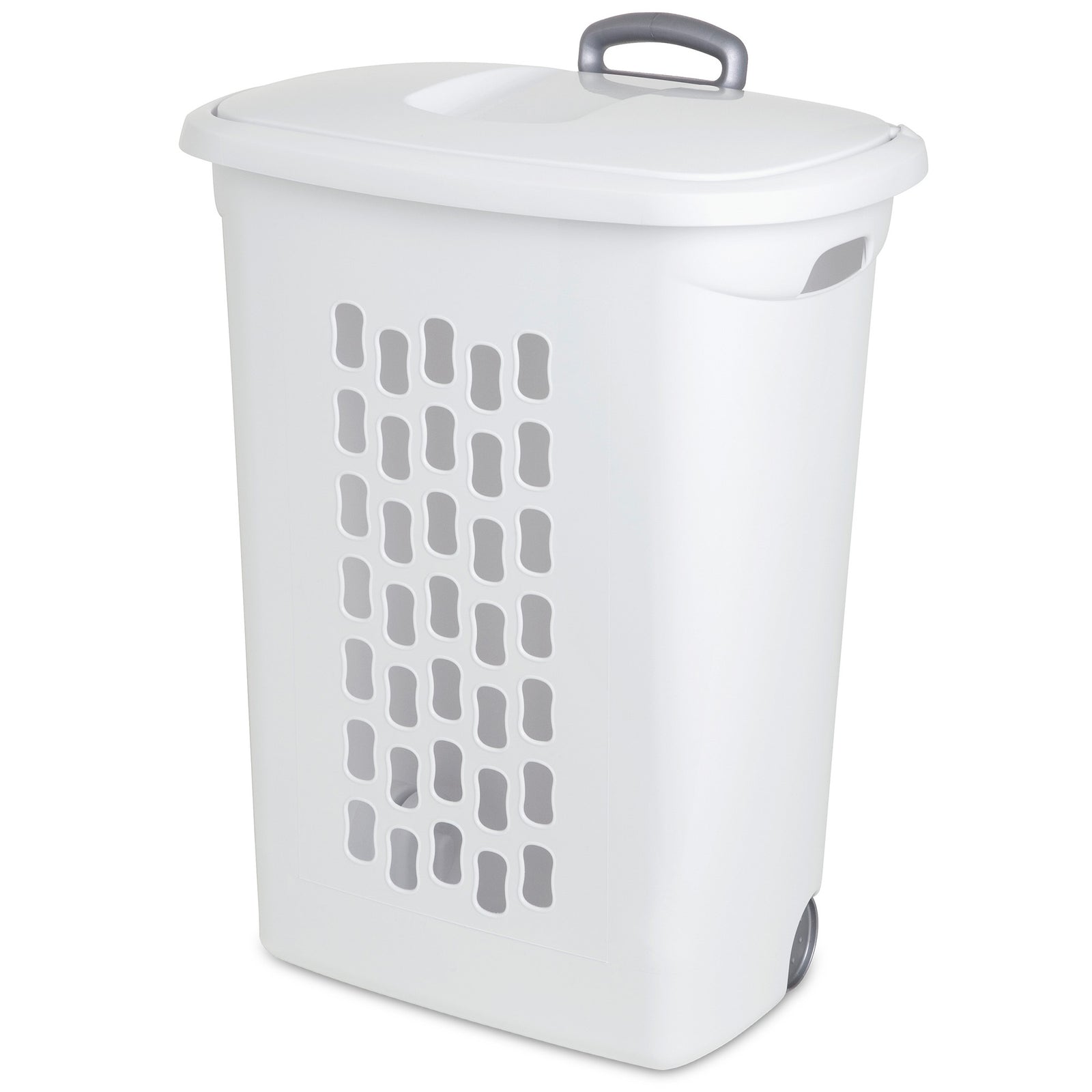 Sterilite Laundry Hamper Flip Top Lid Retractable Pull Handle Wheels, (3 Pack) - VMInnovations