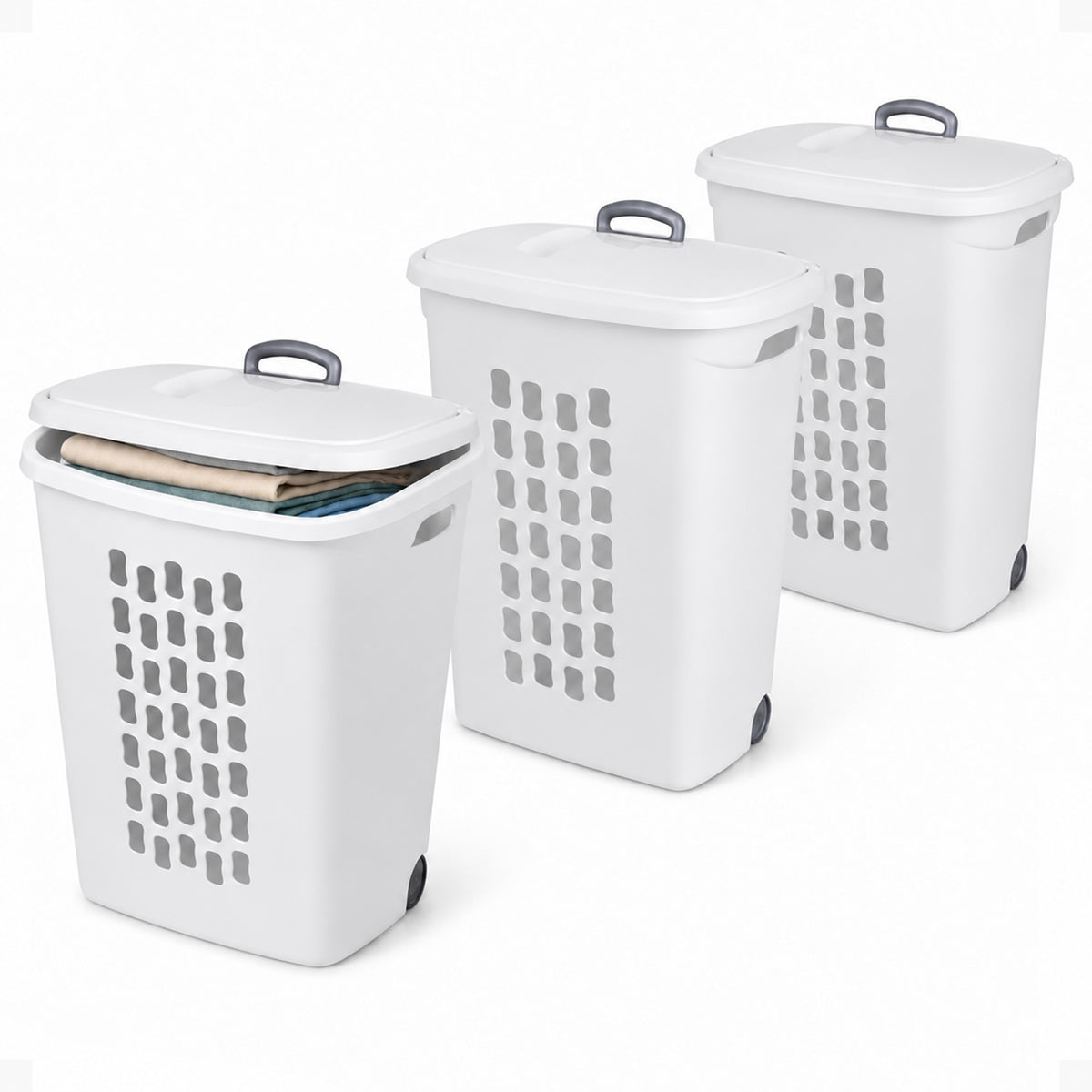 Sterilite Wheeled Portable Laundry Hamper Clothes Basket (Open Box) (3 Pack)
