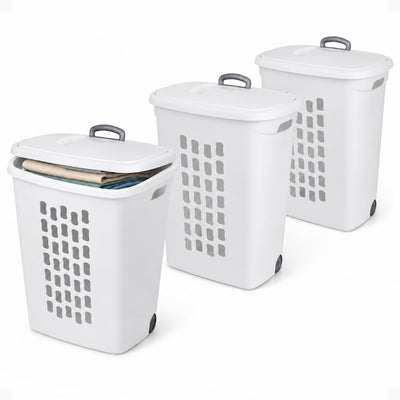 Sterilite Wheeled Portable Laundry Hamper Clothes Basket (Open Box) (3 Pack)