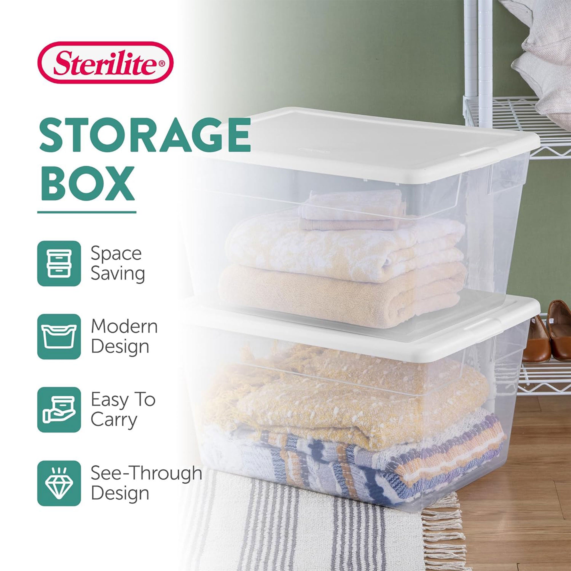 Sterilite 56 Quart Clear Plastic Storage Container Box and Latching Lid, 16 Pack - VMInnovations