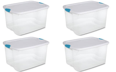 4)Sterilite 18888004 66-Quart Clear Tote Box W/Latching Container Lid (Open Box)