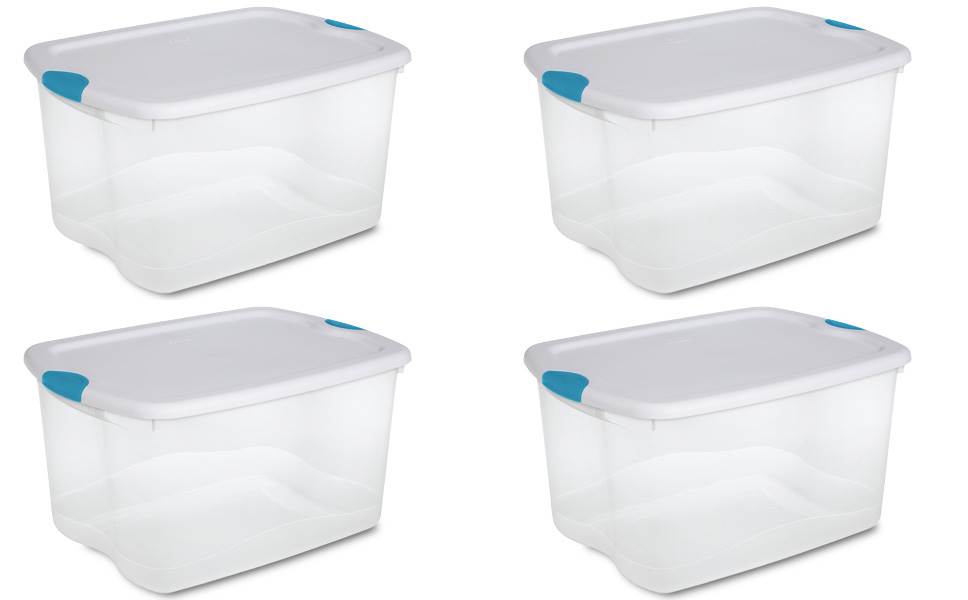4)Sterilite 18888004 66-Quart Clear Tote Box W/Latching Container Lid (Open Box)