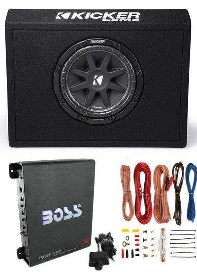 Kicker 43TC104 10" 300W Subwoofer + Sub Box + Boss R1100M 1100W Amp +Amp Kit