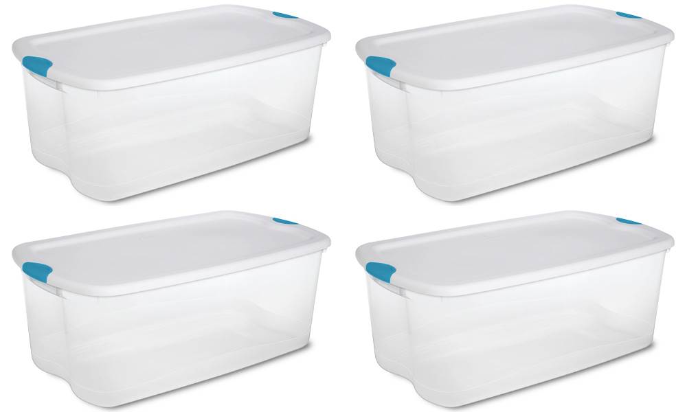 4) Sterilite 18898004 106-Quart Clear Storage Tote Box W/Latching Lid - Open Box