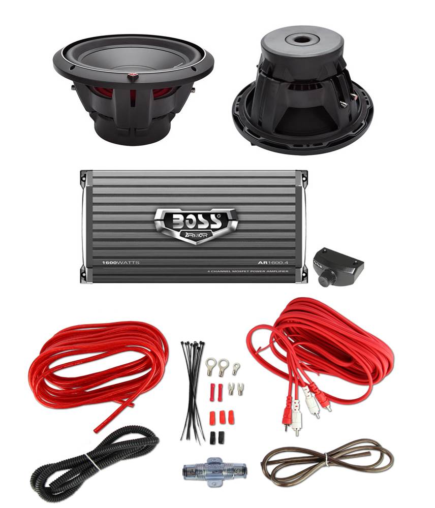 2) Rockford Fosgate P2D4-12 12" 1600W Subs + Boss AR1600.4 1600W Amp + Amp Kit