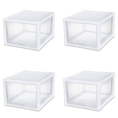 Sterilite 27 Quart Stacking Storage Drawer, Stackable Plastic Bin Drawer, 4 Pack