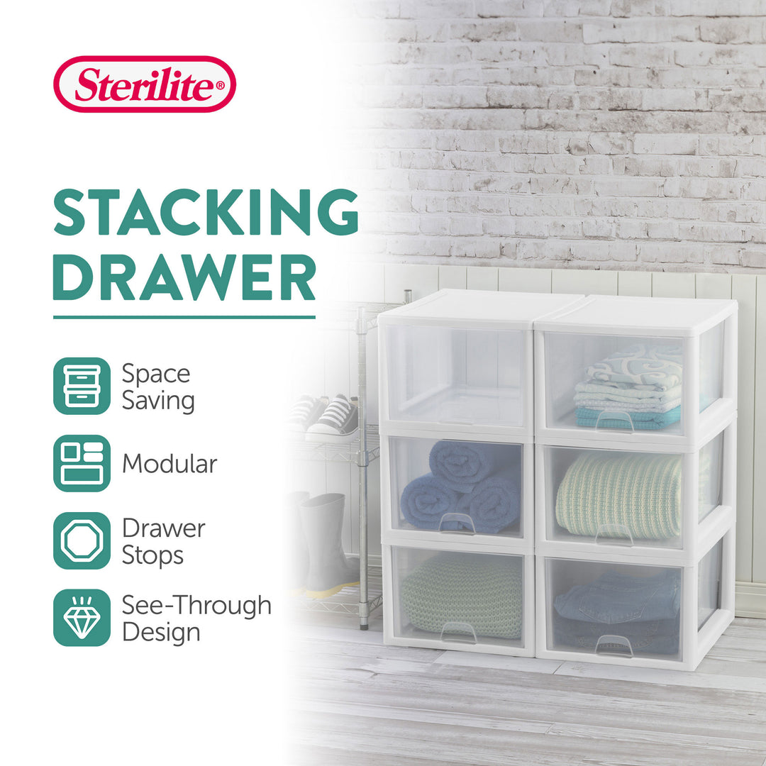 Sterilite 27 Quart Stacking Storage Drawer, Stackable Plastic Bin Drawer, 4 Pack