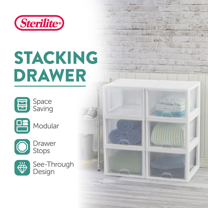 Sterilite 27 Quart Stacking Storage Drawer, Stackable Plastic Bin Drawer, 4 Pack